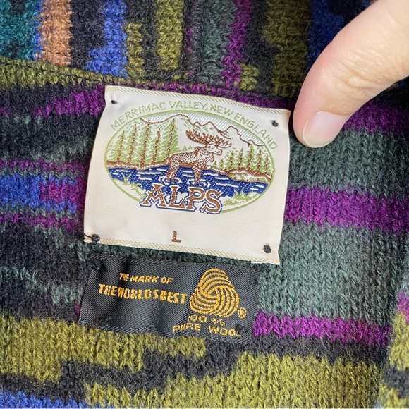 Alps Merrimac Valley New England 100% Pure Wool Aztec Blue Black Sweater Vest - Picture 2 of 6